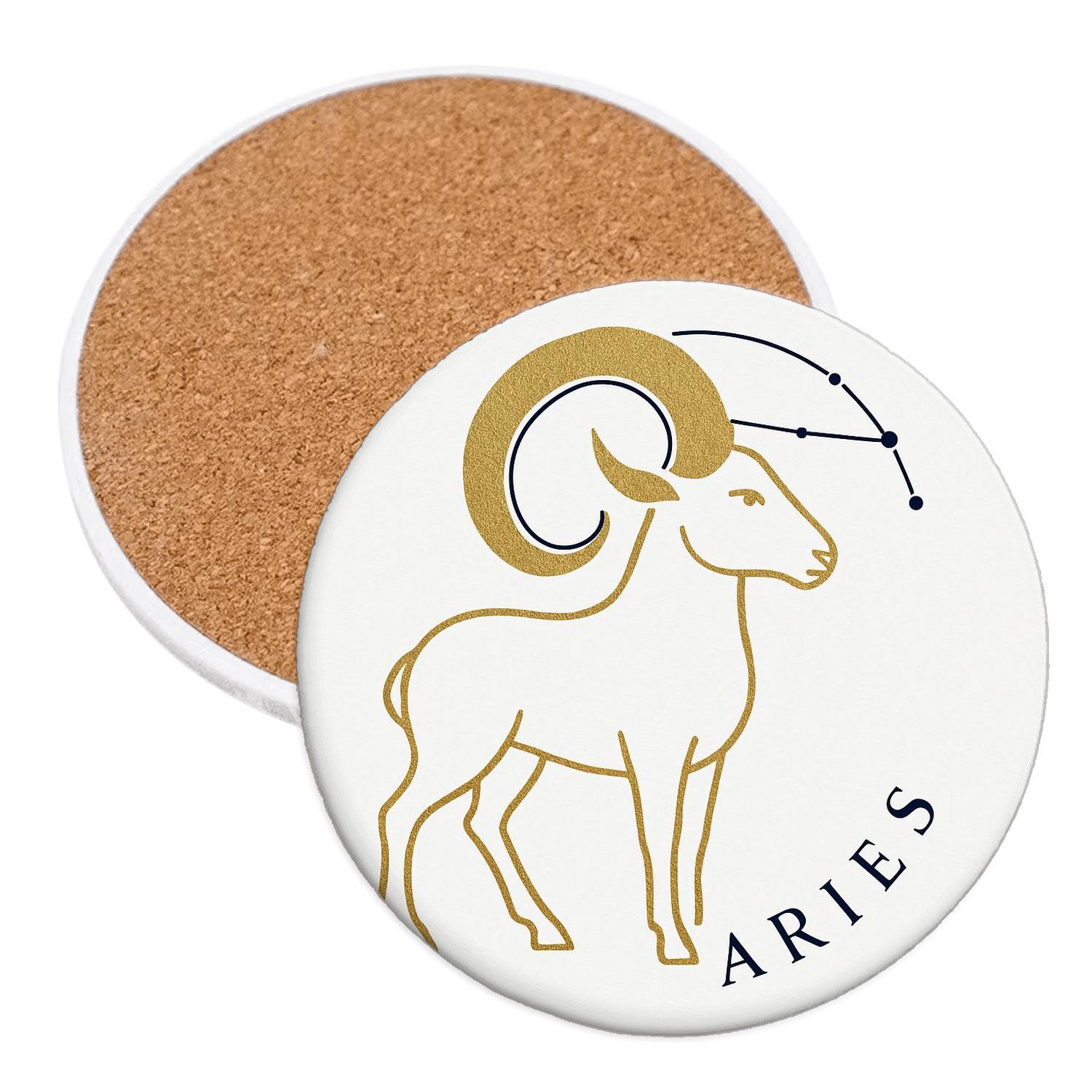 Aries Constellation Gold Foil Line Art wooden table coasters