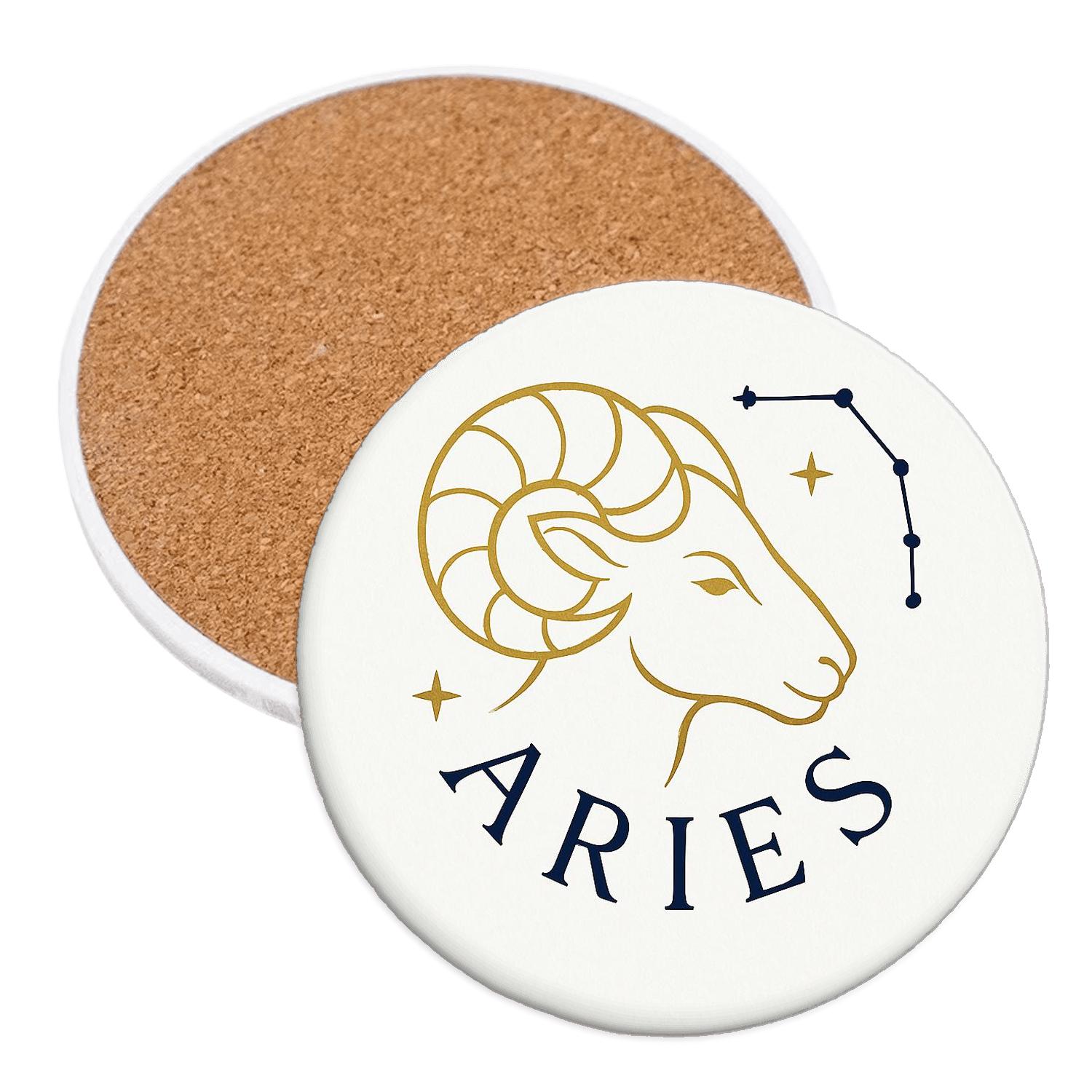 Celestial Aries Ram Line Art decorative beverage coasters