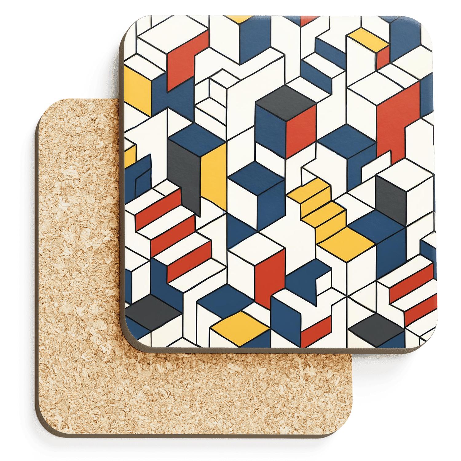 Isometric Bauhaus Cascade wooden table coasters