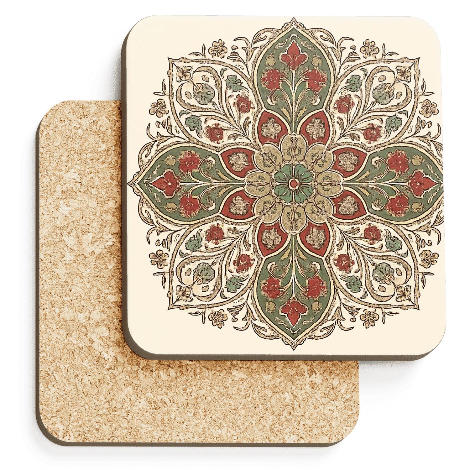 MughalOrnamentalVineworkMandala decorative beverage coasters