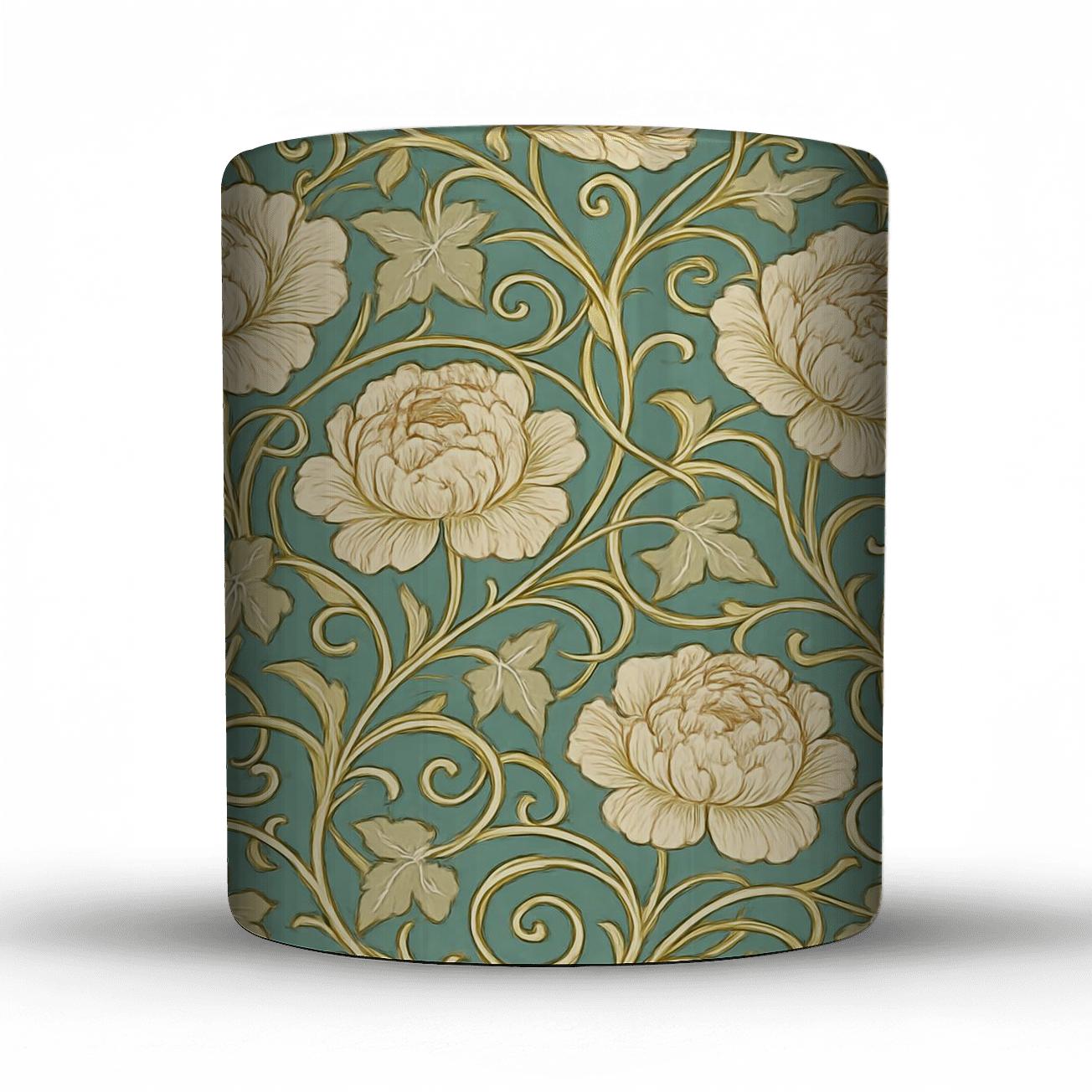 Art Nouveau Peony Scrollwork Pattern personalized mugs