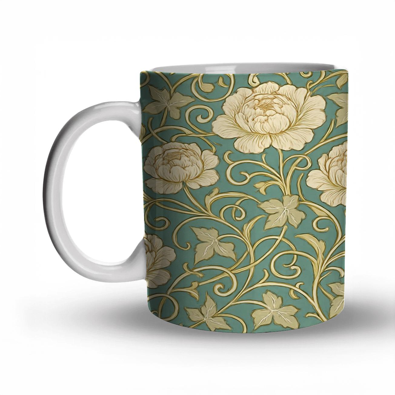 Art Nouveau Peony Scrollwork Pattern personalized mugs