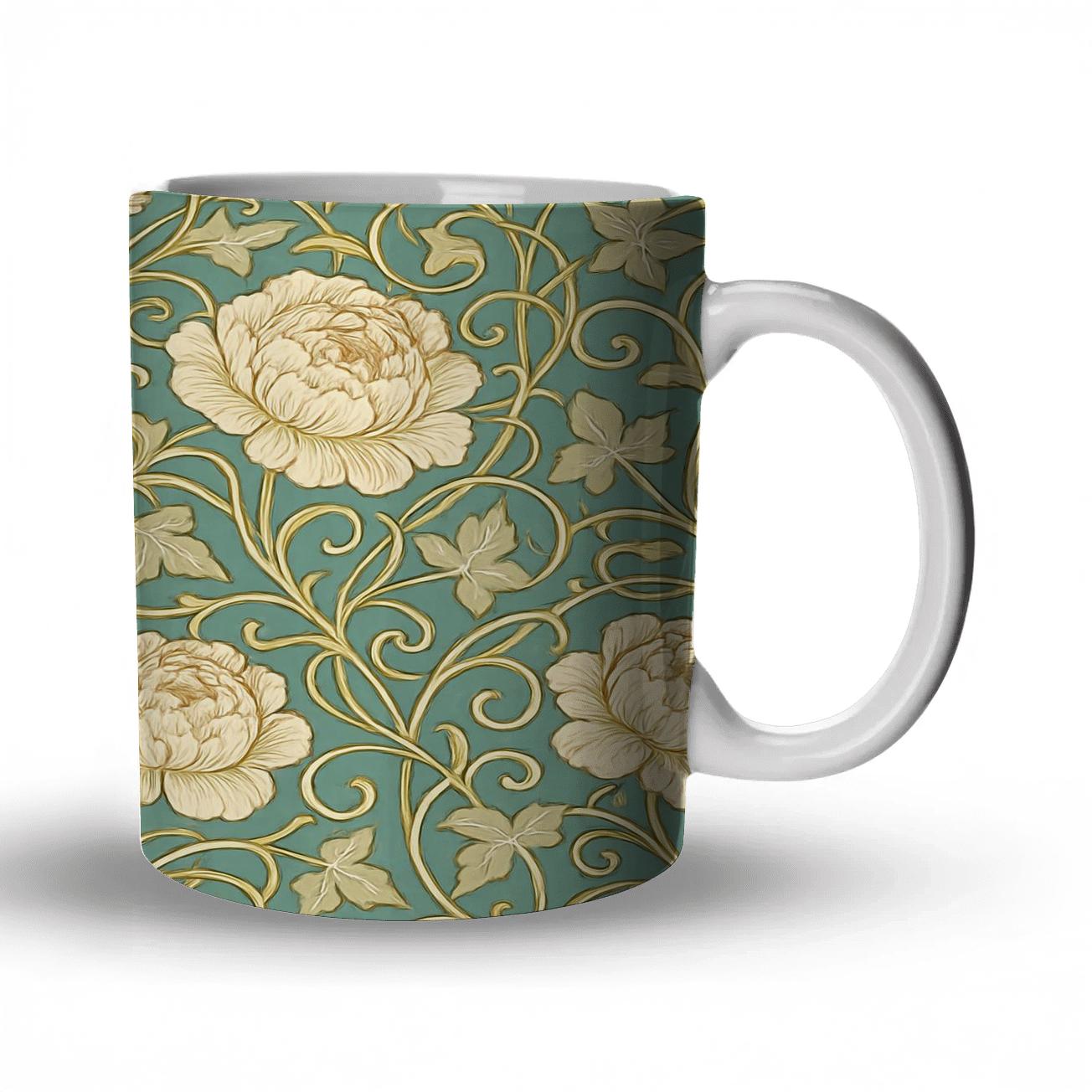Art Nouveau Peony Scrollwork Pattern personalized mugs