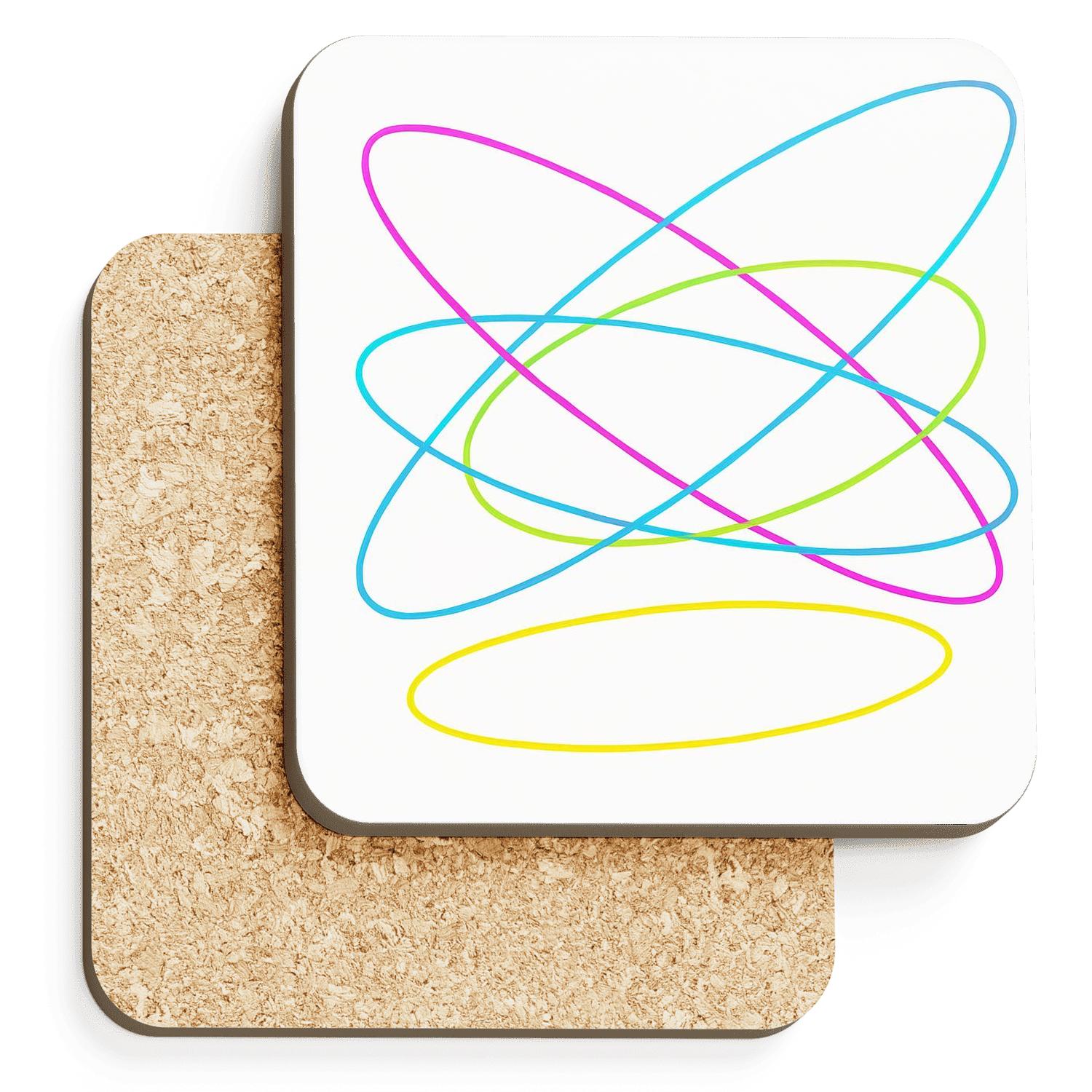 Neon Orbit Linewave wooden table coasters