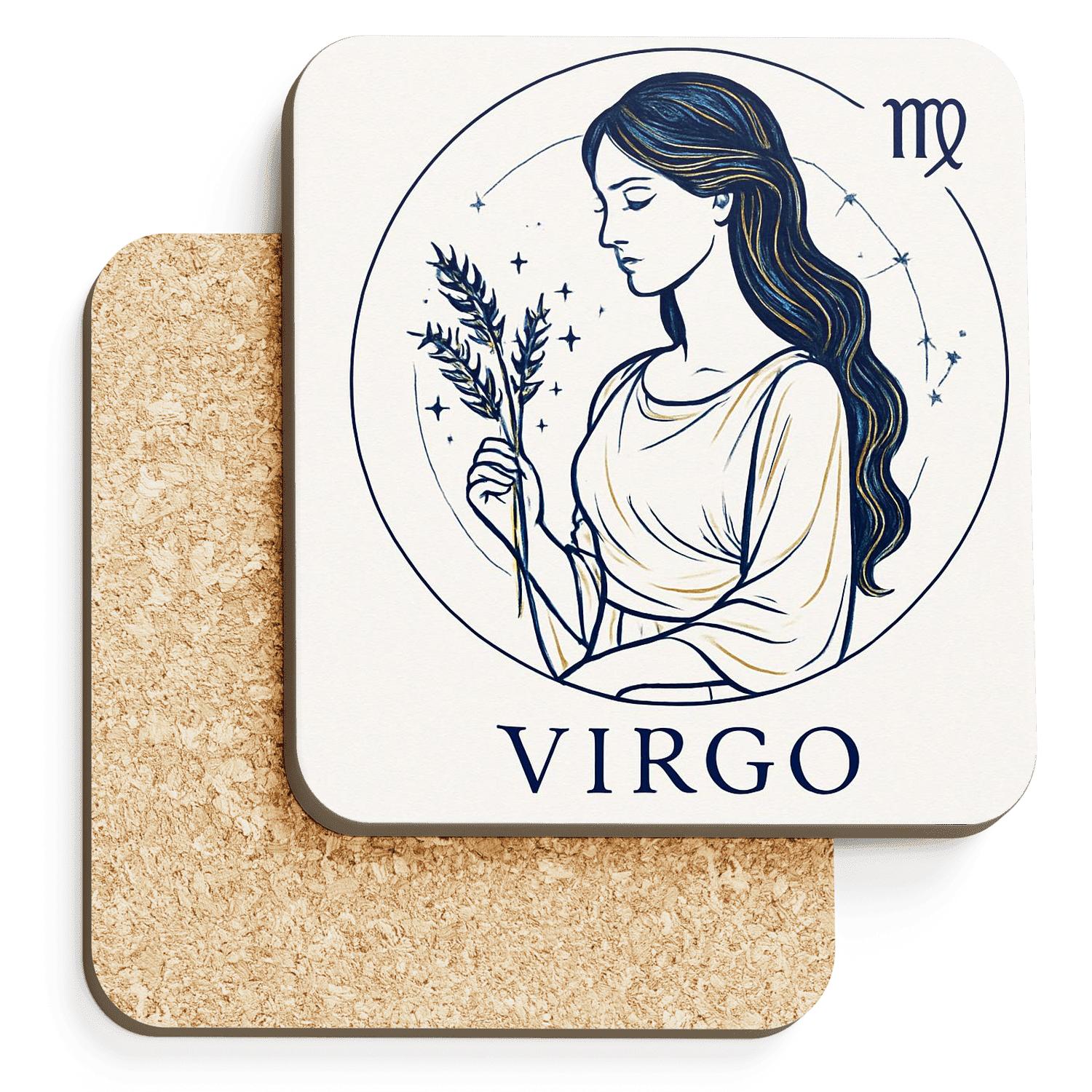 Virgo Maiden Cosmic Script wooden table coasters