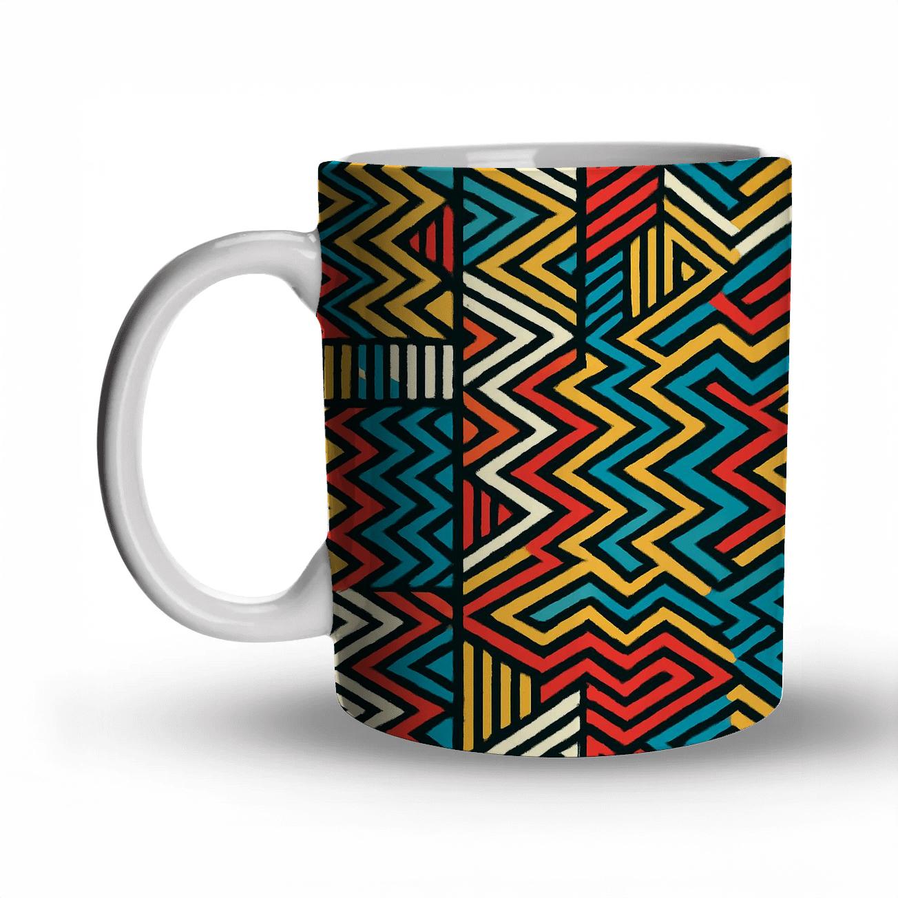 Ornamental Op Art Kente Circuit Lines decorative mug sets
