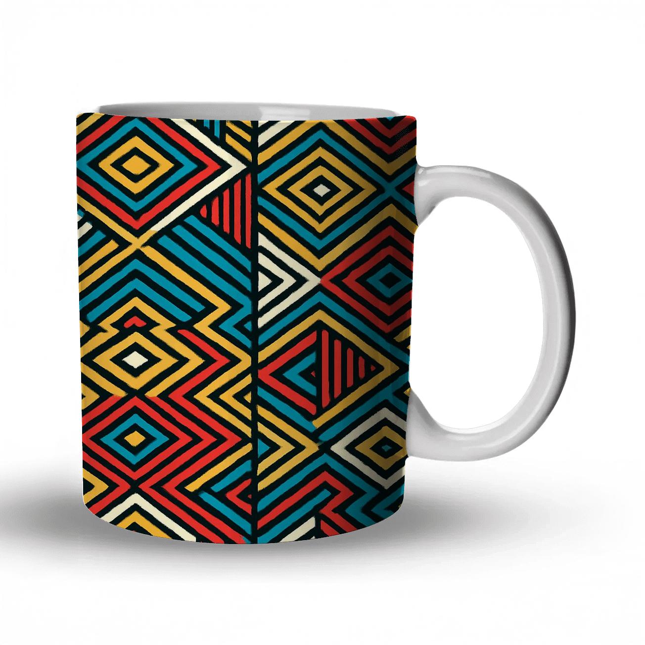 Ornamental Op Art Kente Circuit Lines decorative mug sets