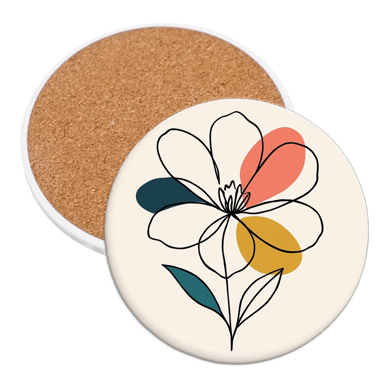 Solar Bloom Contour cork coaster sets