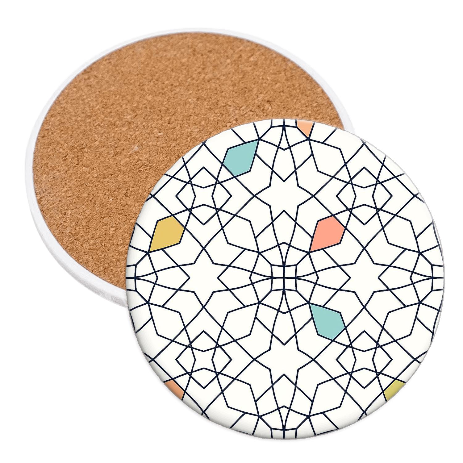 Girih Star Polygon Microline Tesselation wooden table coasters