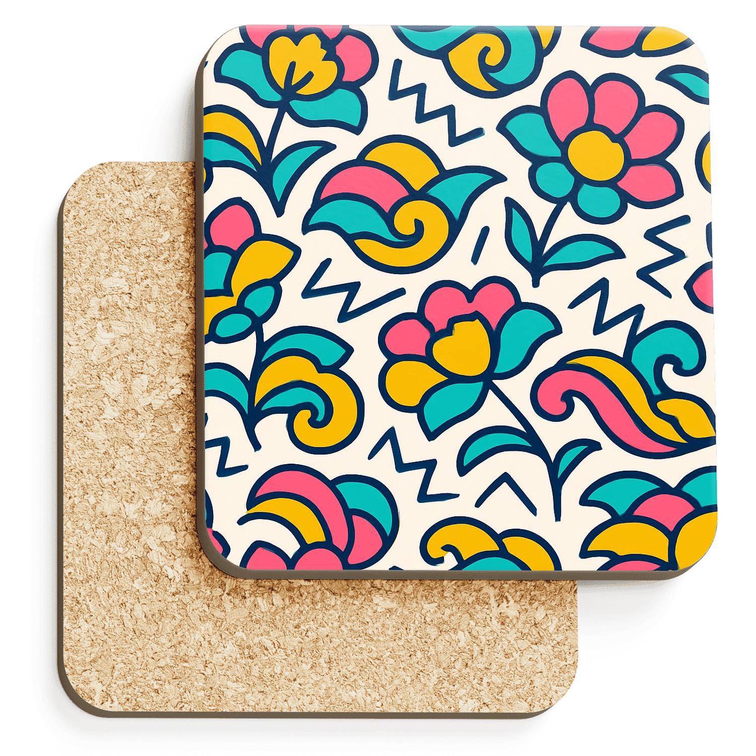 Memphis Ukiyoe Orbit Florals absorbent drink coasters