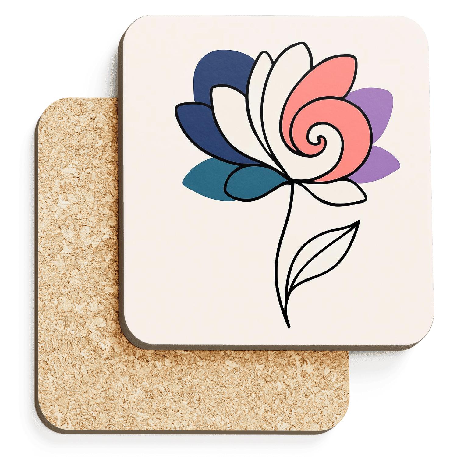 Nebula Bloom Line Art custom engraved coasters