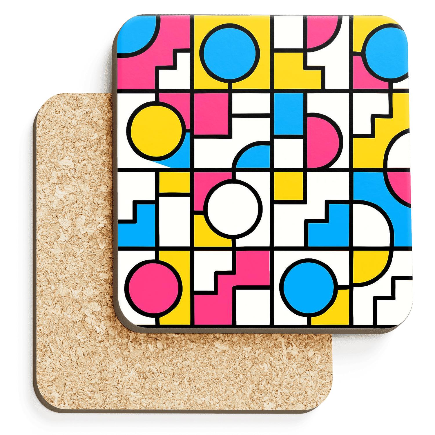 Bauhaus Memphis Constellation Grid wooden table coasters