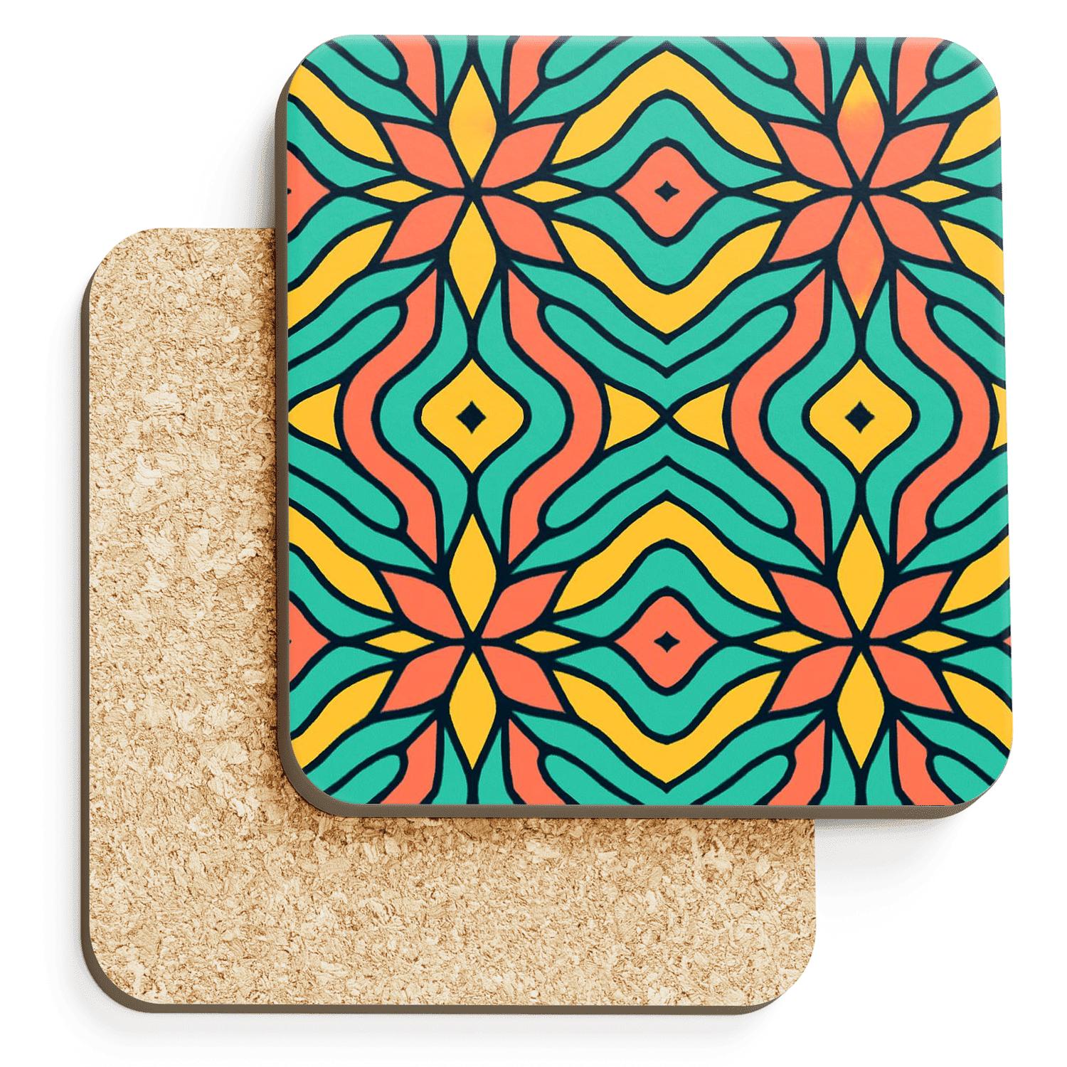 Op Art Zellige Starwave Lines wooden table coasters