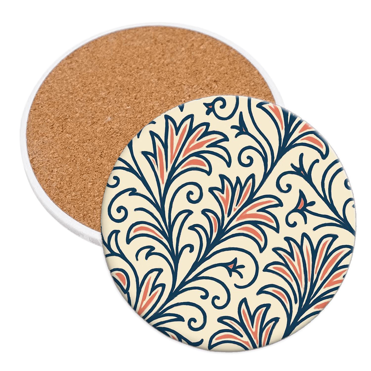 Batavia Colonial Scrollwork With Comet Vine Motif cork coaster sets
