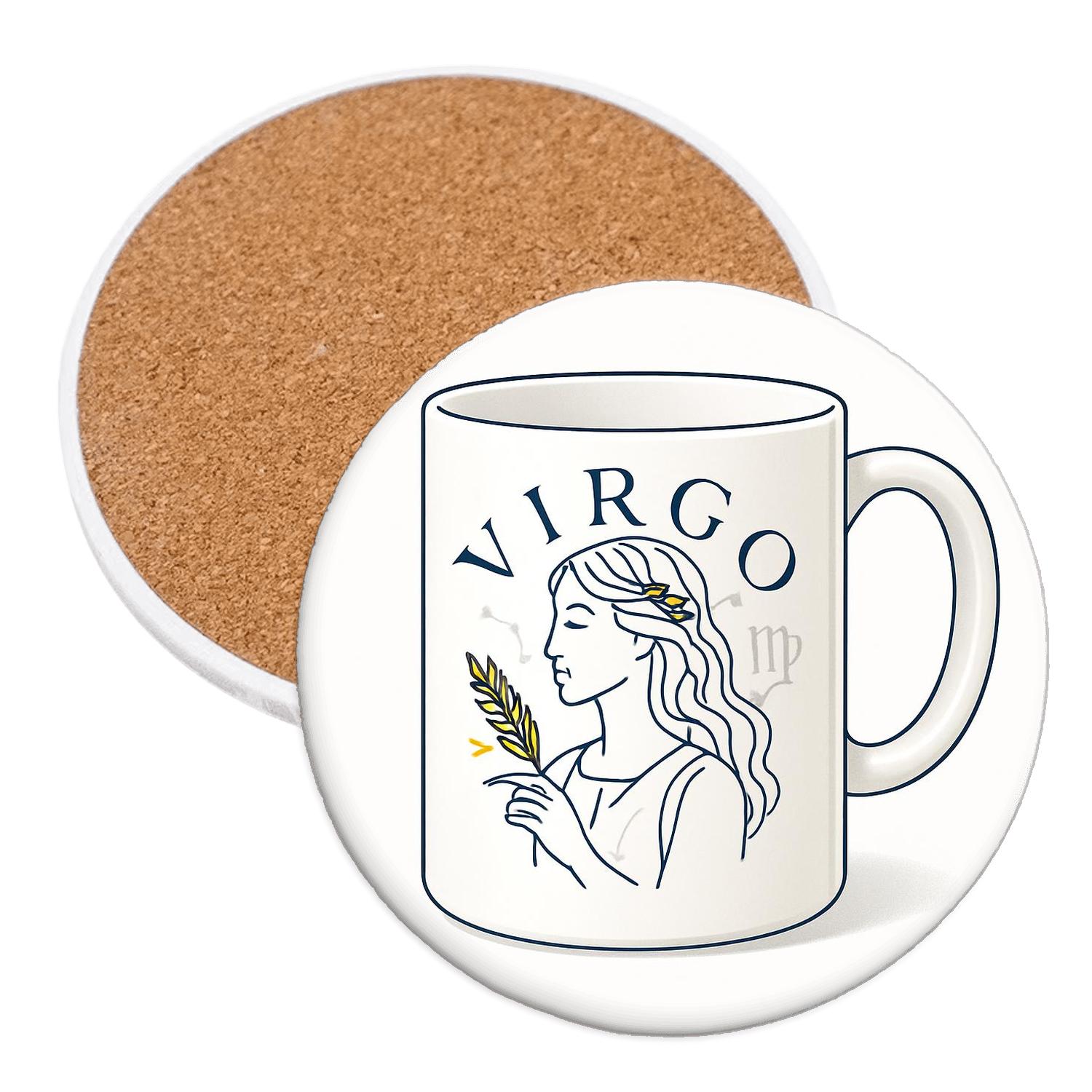 Virgo Maiden Botanical Atlas Line Art wooden table coasters