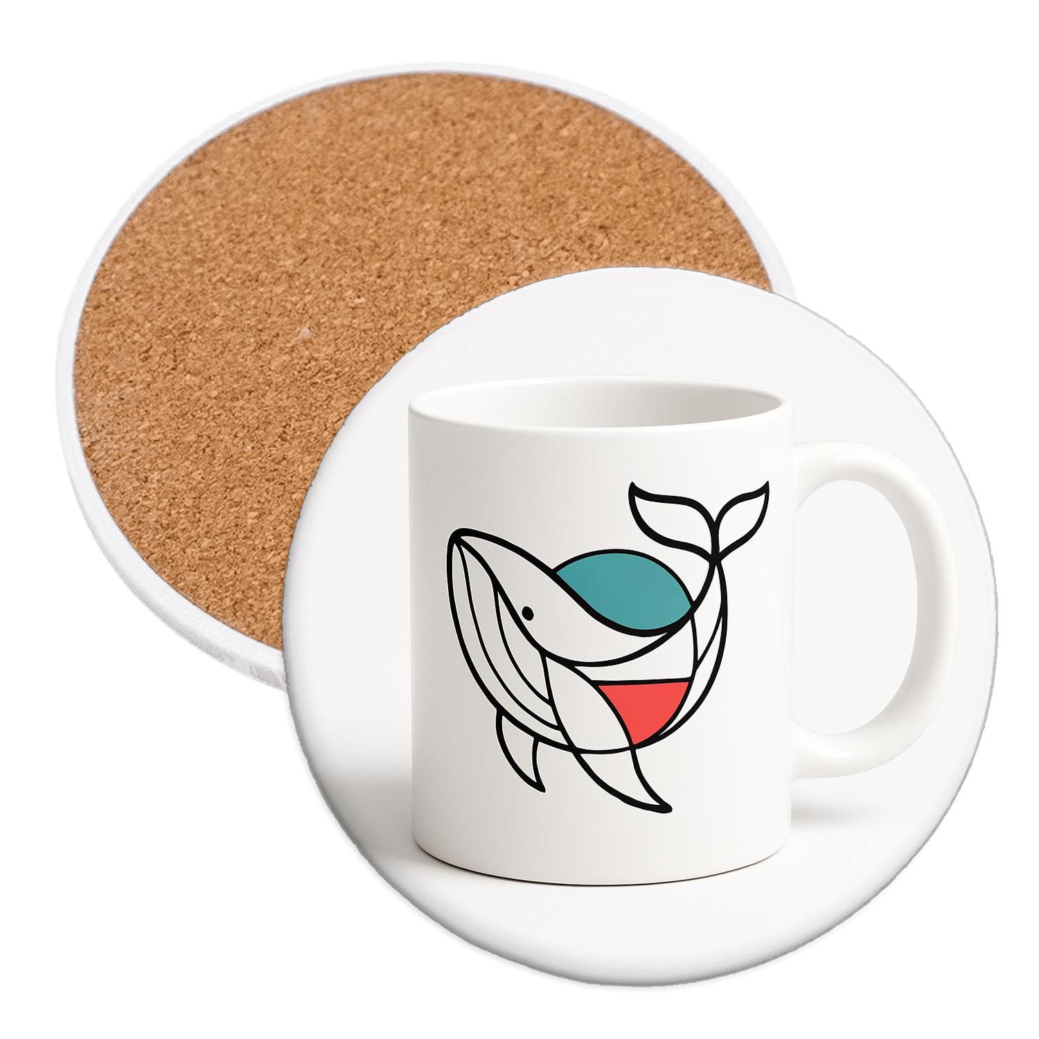 Bauhaus Whale Gridline Minimal Mug Wrap elegant tabletop coasters