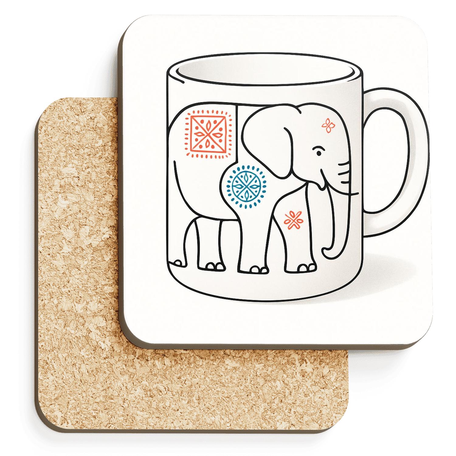 Elephant Ajrakh Tessellation Linework coasters for home decor
