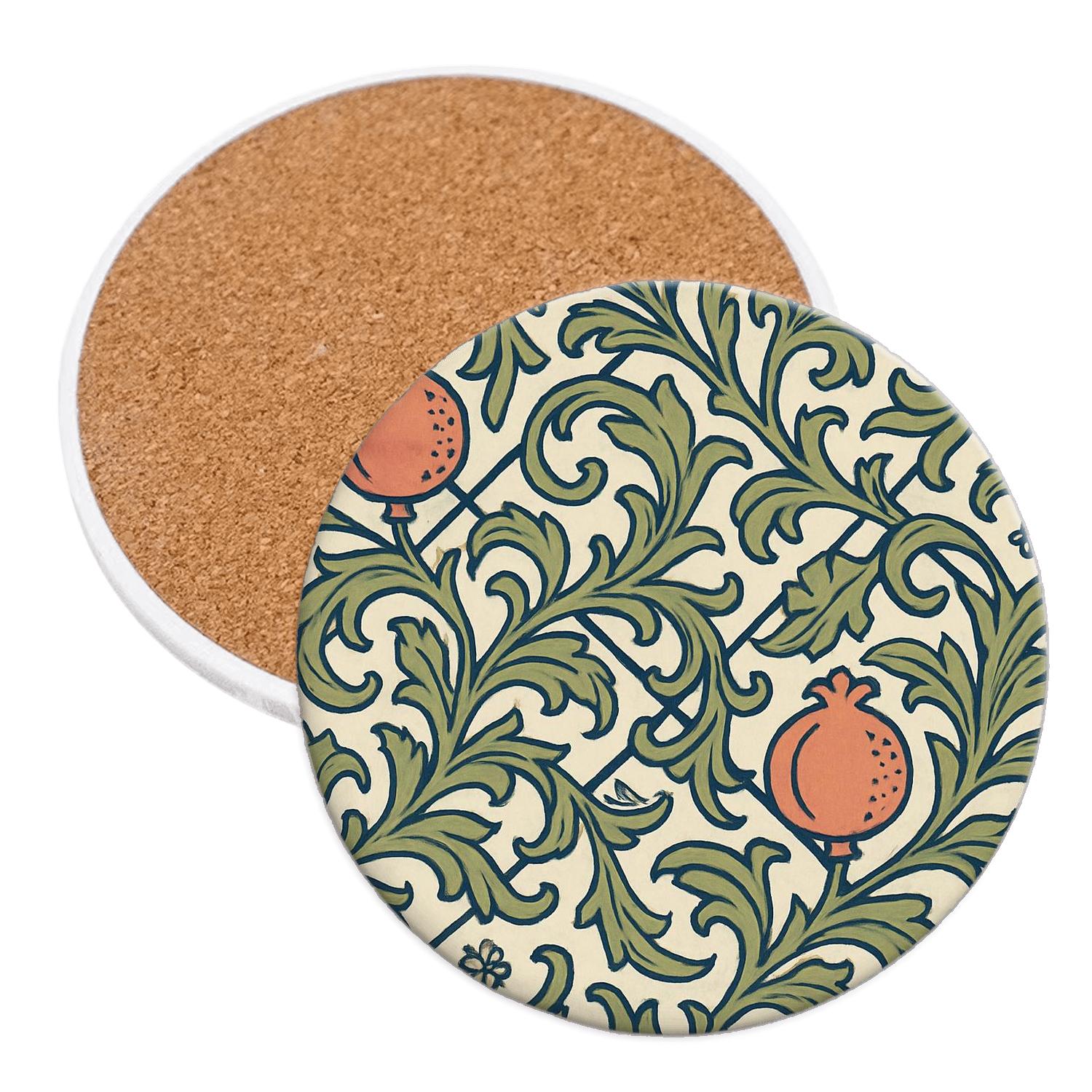 Arts And Crafts Pomegranate Dots And Tudor Trellis cork coaster sets