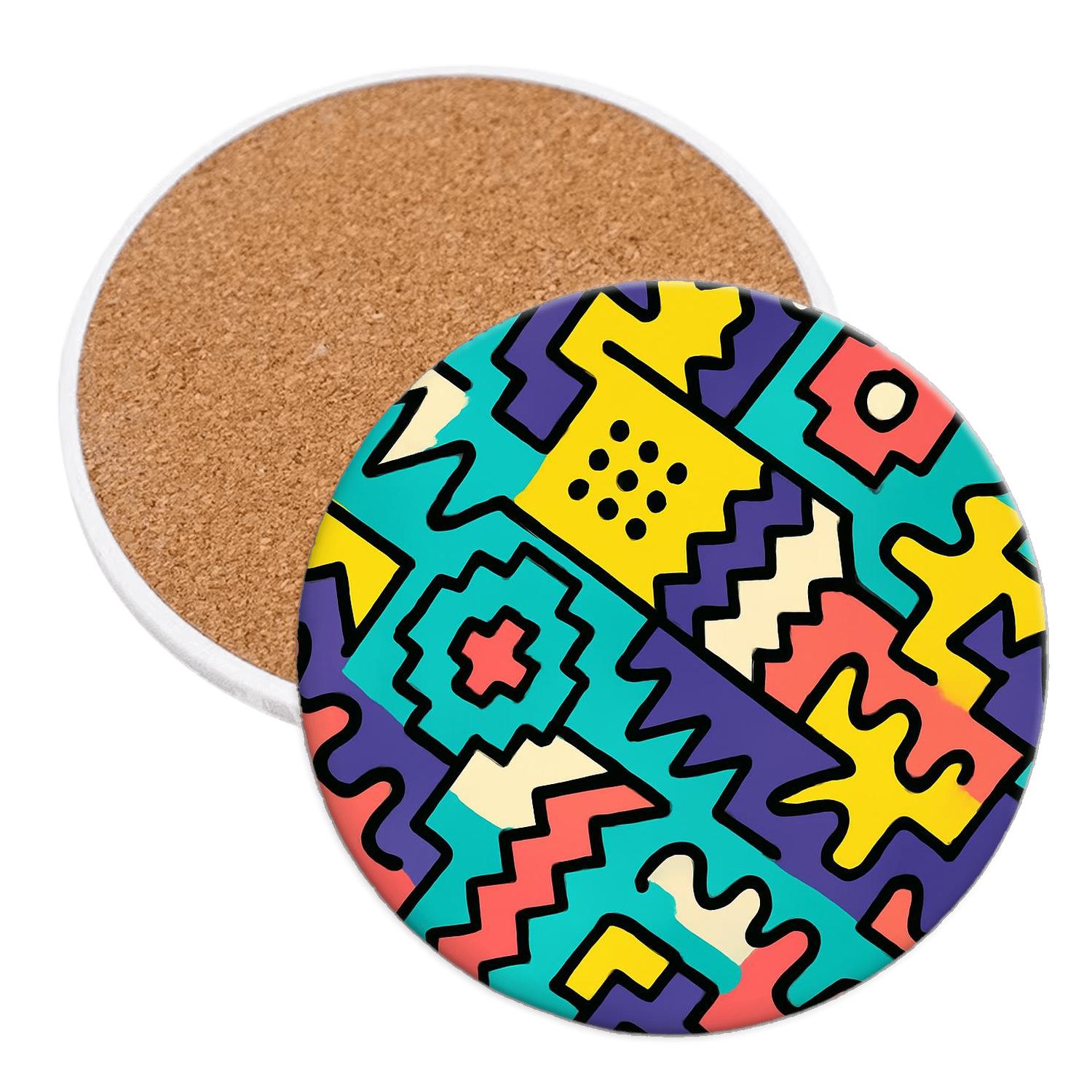 Memphis Andean Line Glyphs cork coaster sets