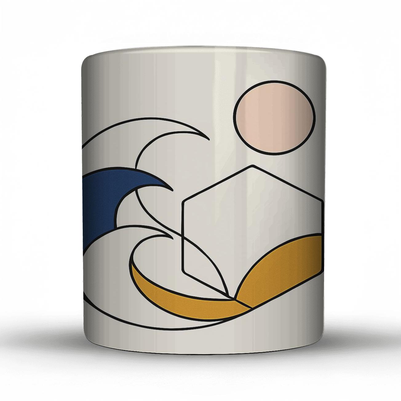 Geometric Tideforms With Indigo Mustard Rhythm gift mugs for occasions