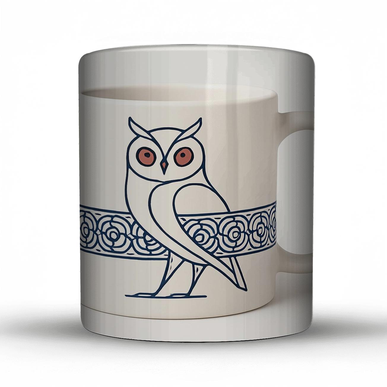 Ukiyo E Owl Rosette Pattern Mug Line Art ceramic coffee mugs