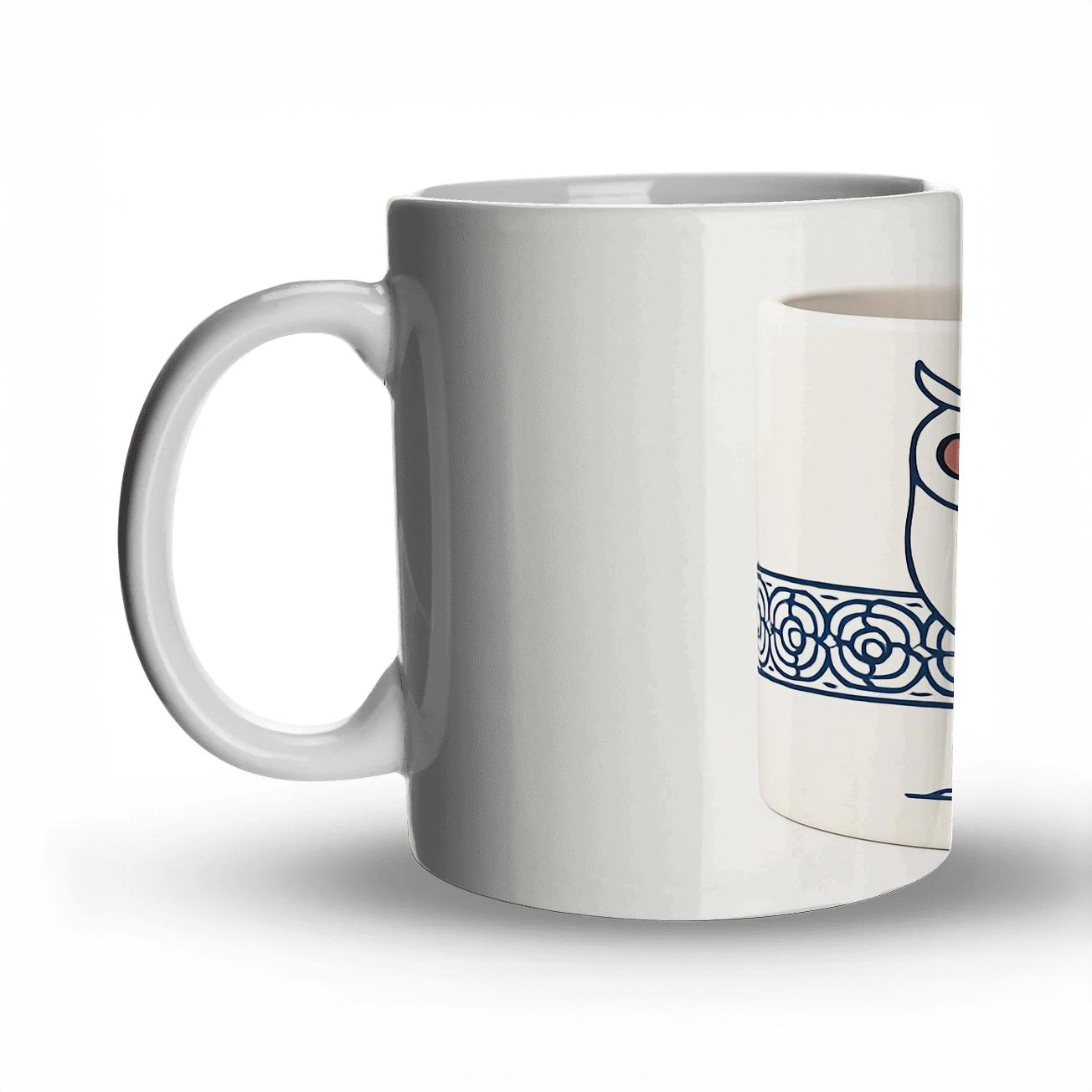 Ukiyo E Owl Rosette Pattern Mug Line Art ceramic coffee mugs