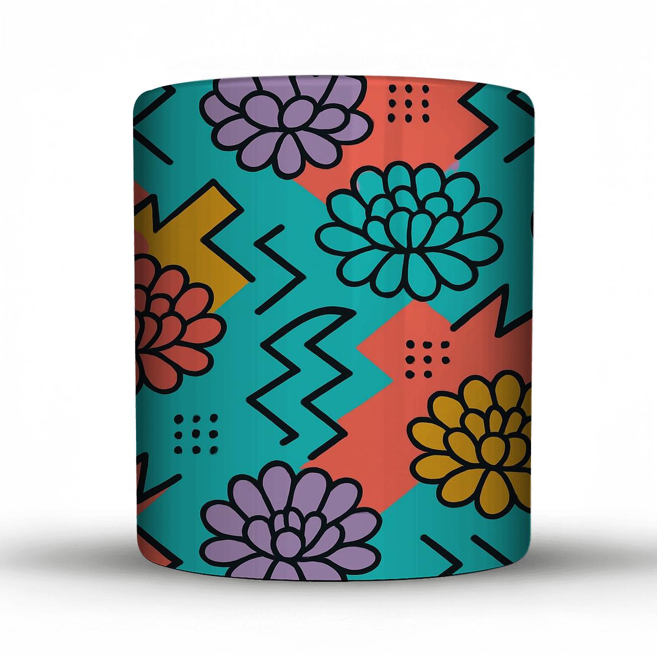 Memphis Ukiyoe Kinetic Floral Circuit travel mugs with handles