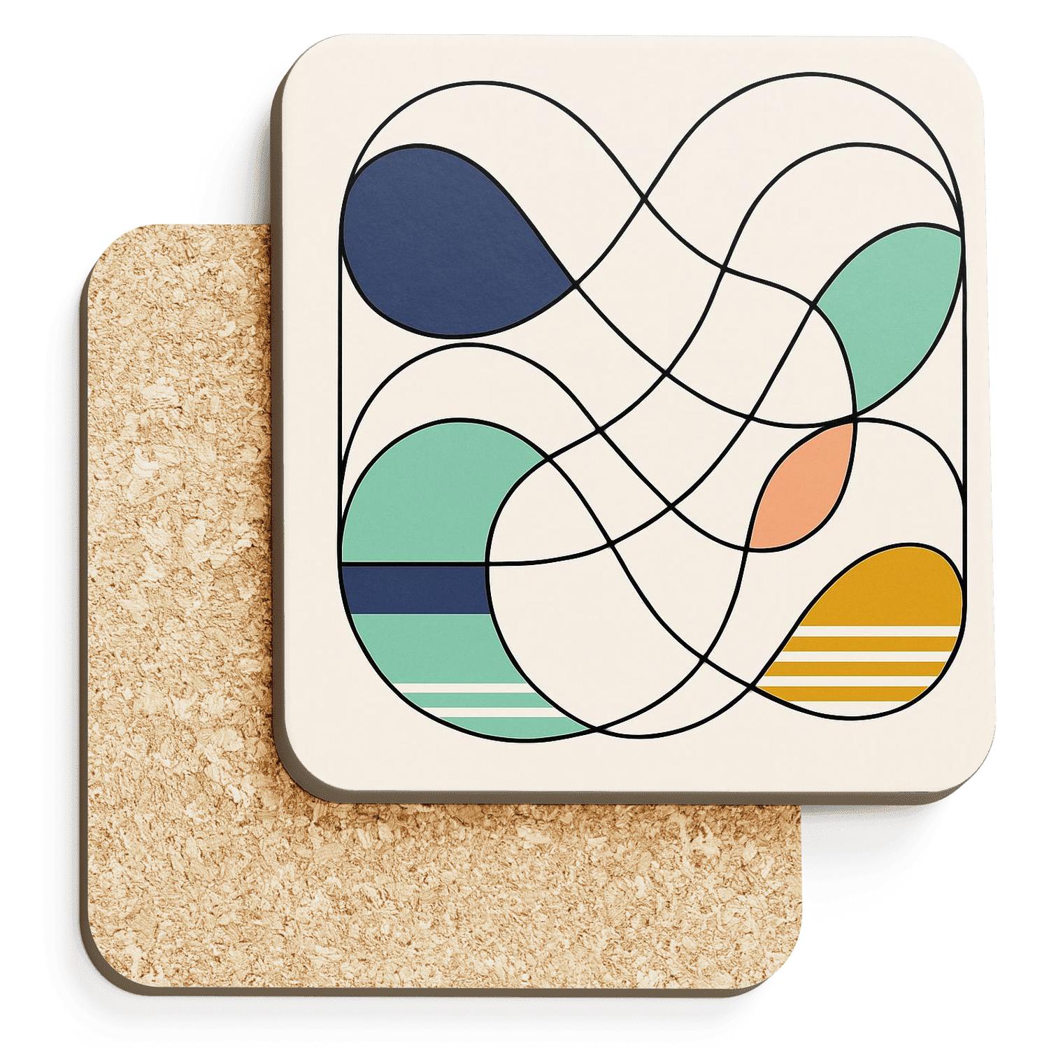 Geometric Tideforms In Monoline And Color Planes cork coaster sets
