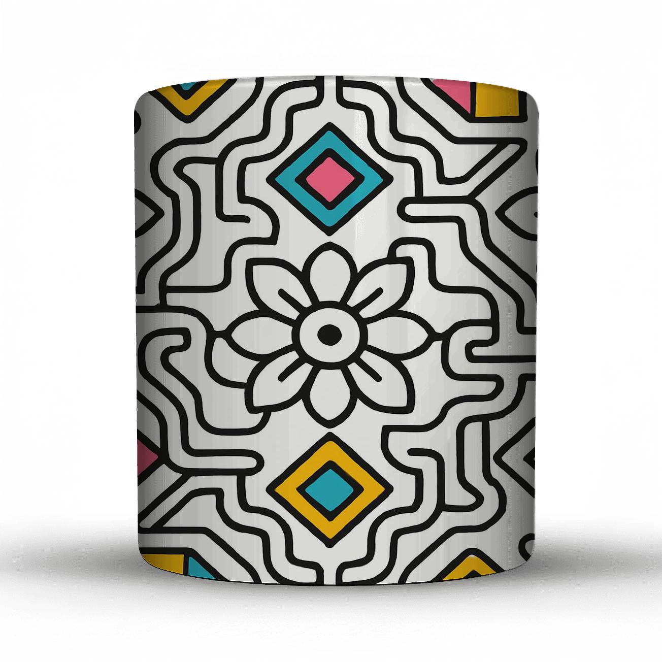 Memphis Rangoli Circuit Bloom custom printed mugs