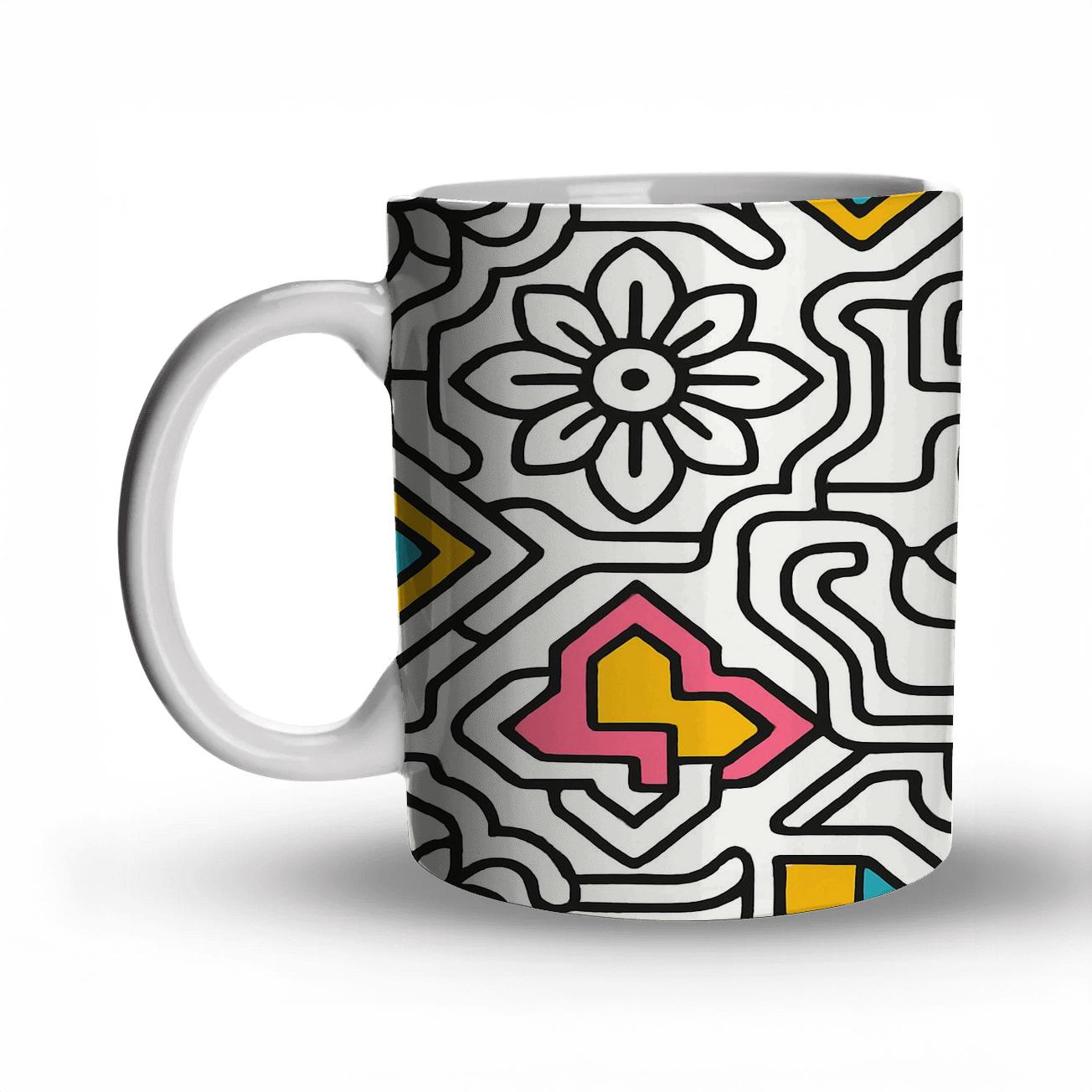 Memphis Rangoli Circuit Bloom custom printed mugs