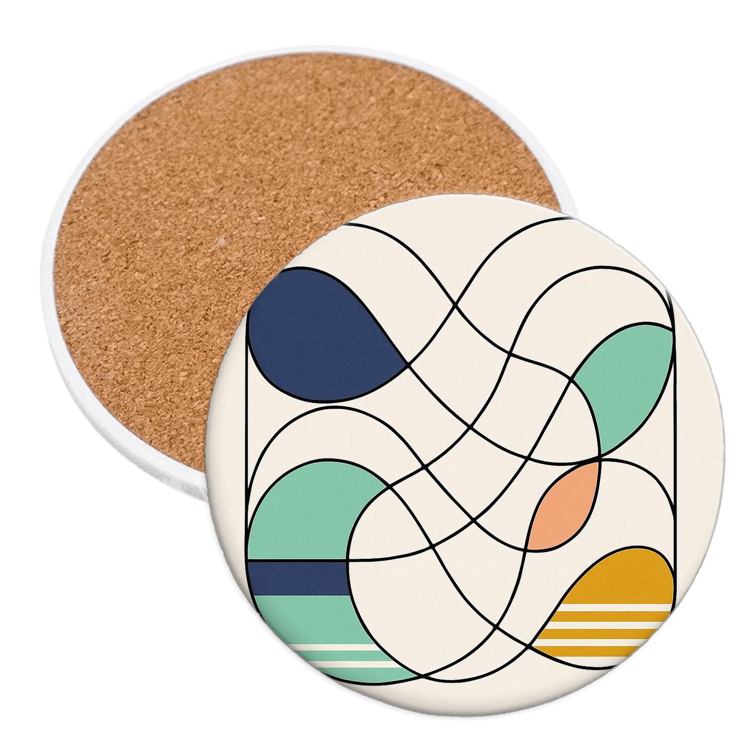 Geometric Tideforms In Monoline And Color Planes cork coaster sets