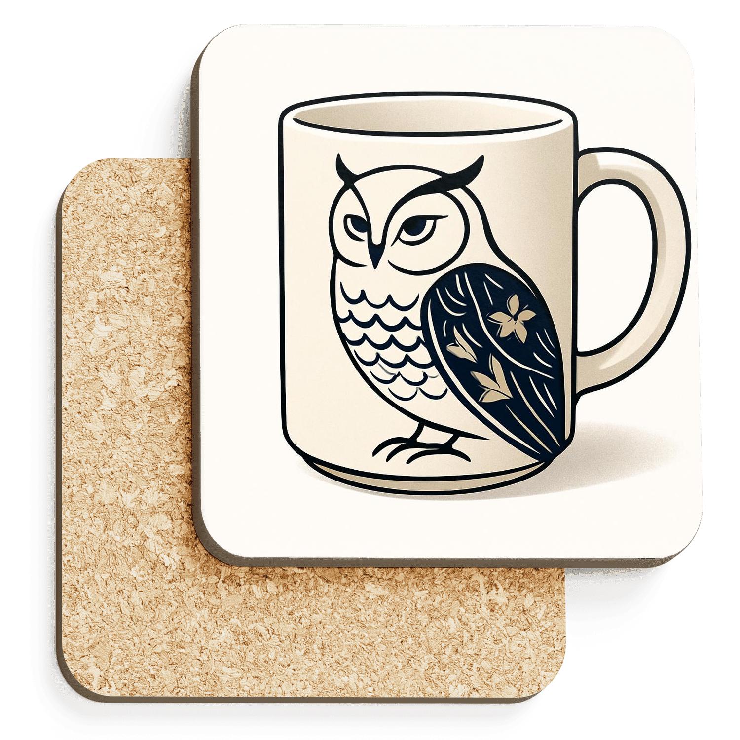 Ukiyoe Owl Minimal Line Pattern Mug personalized drink coasters