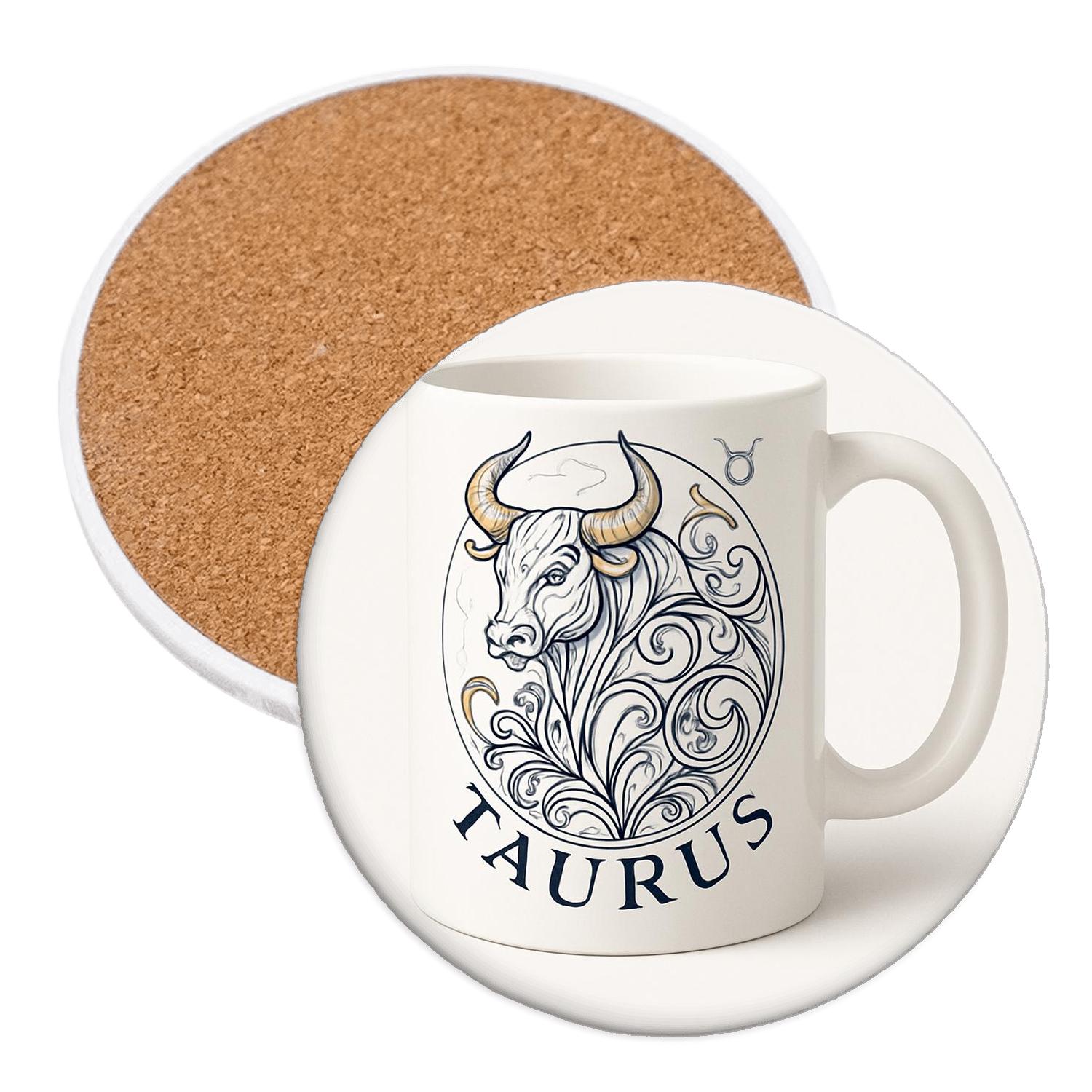 Taurus Celestial Bull Filigree absorbent drink coasters