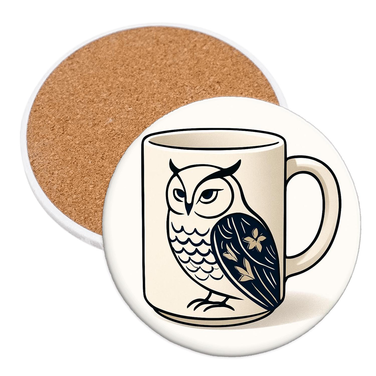 Ukiyoe Owl Minimal Line Pattern Mug coasters for home decor