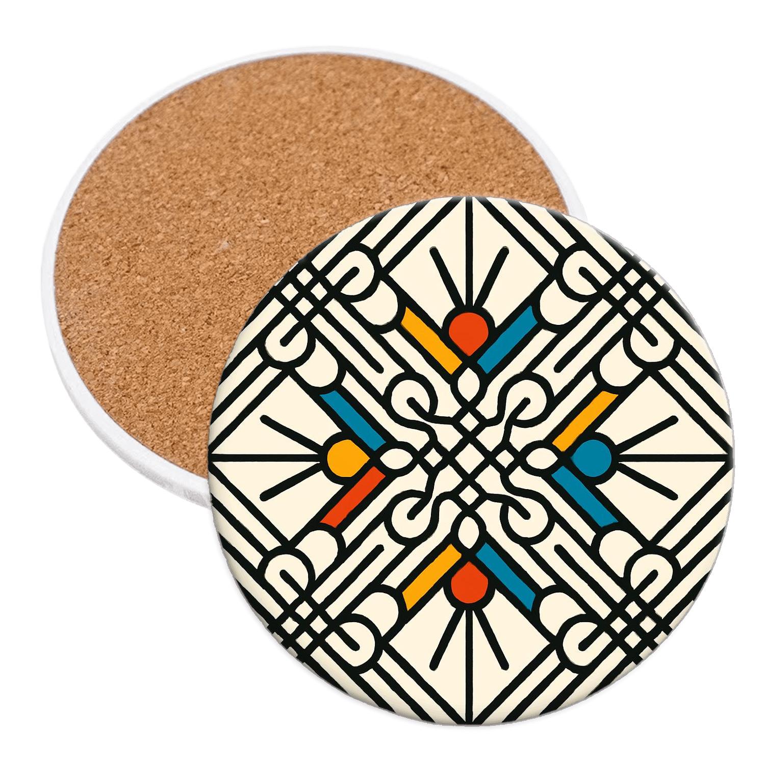 Ultramarine Rangoli Constructivist Orbitals absorbent drink coasters