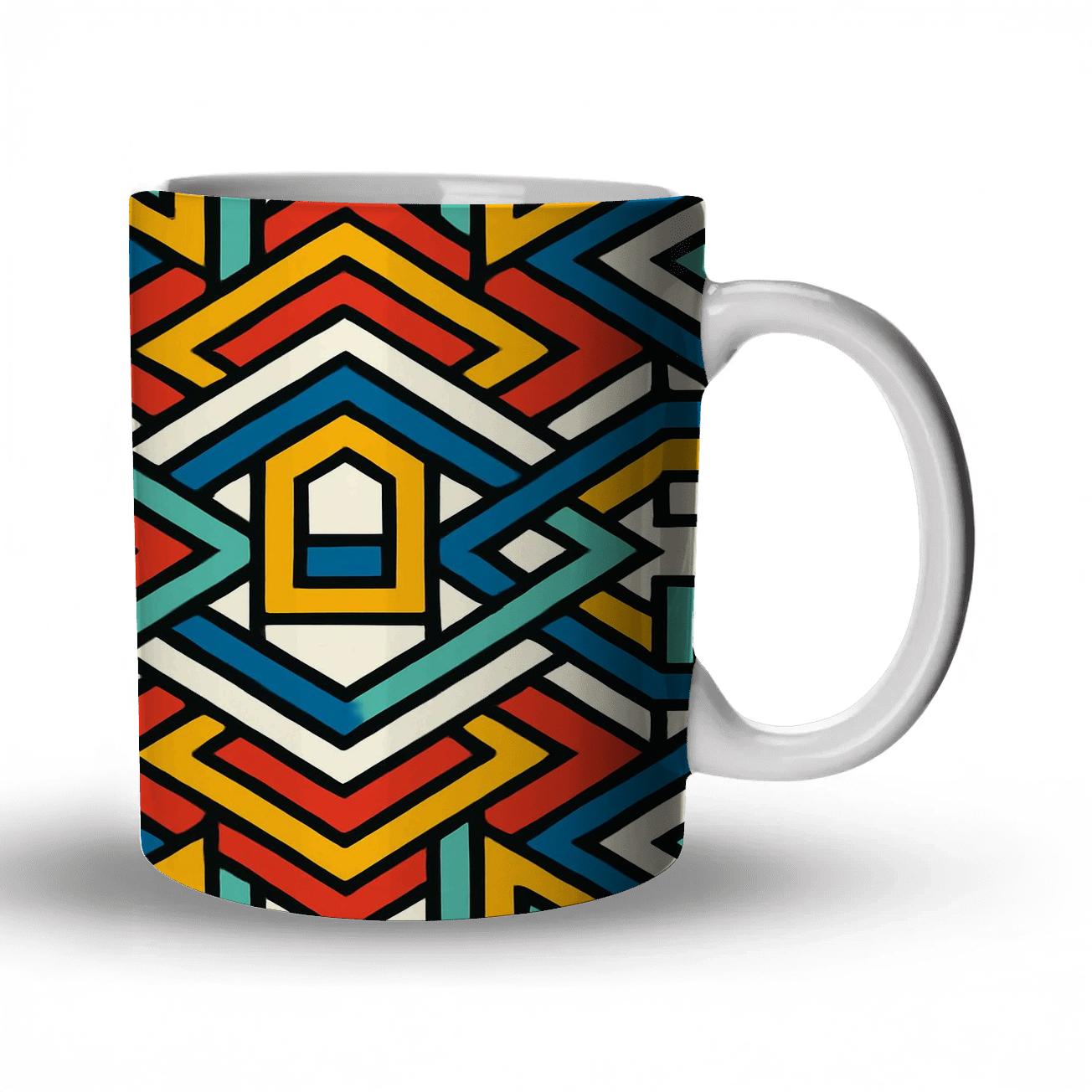 Ndebele Bauhaus Chromatic Weave Lines custom printed mugs