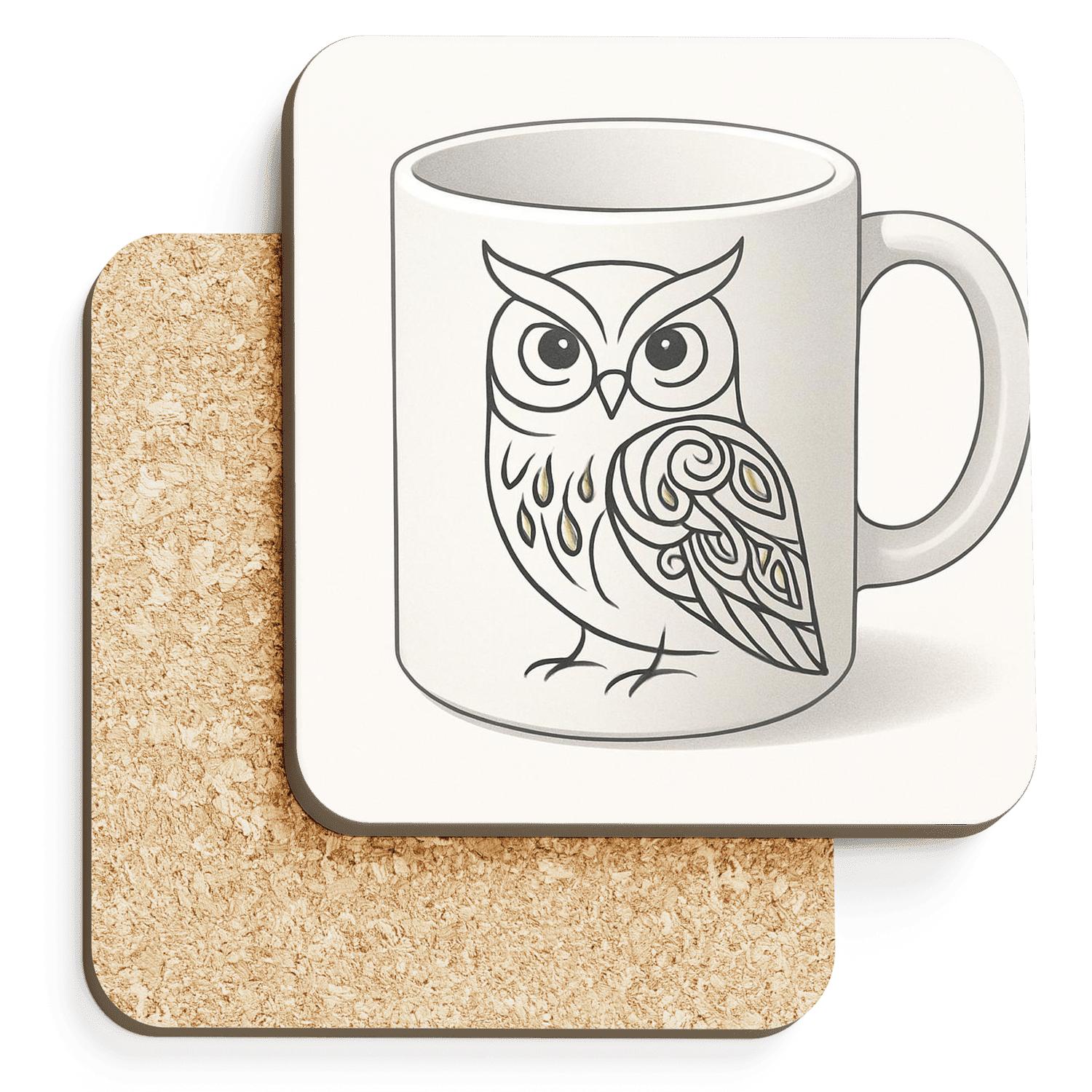 Heian Pattern Owl Scrollwork Minimal wooden table coasters