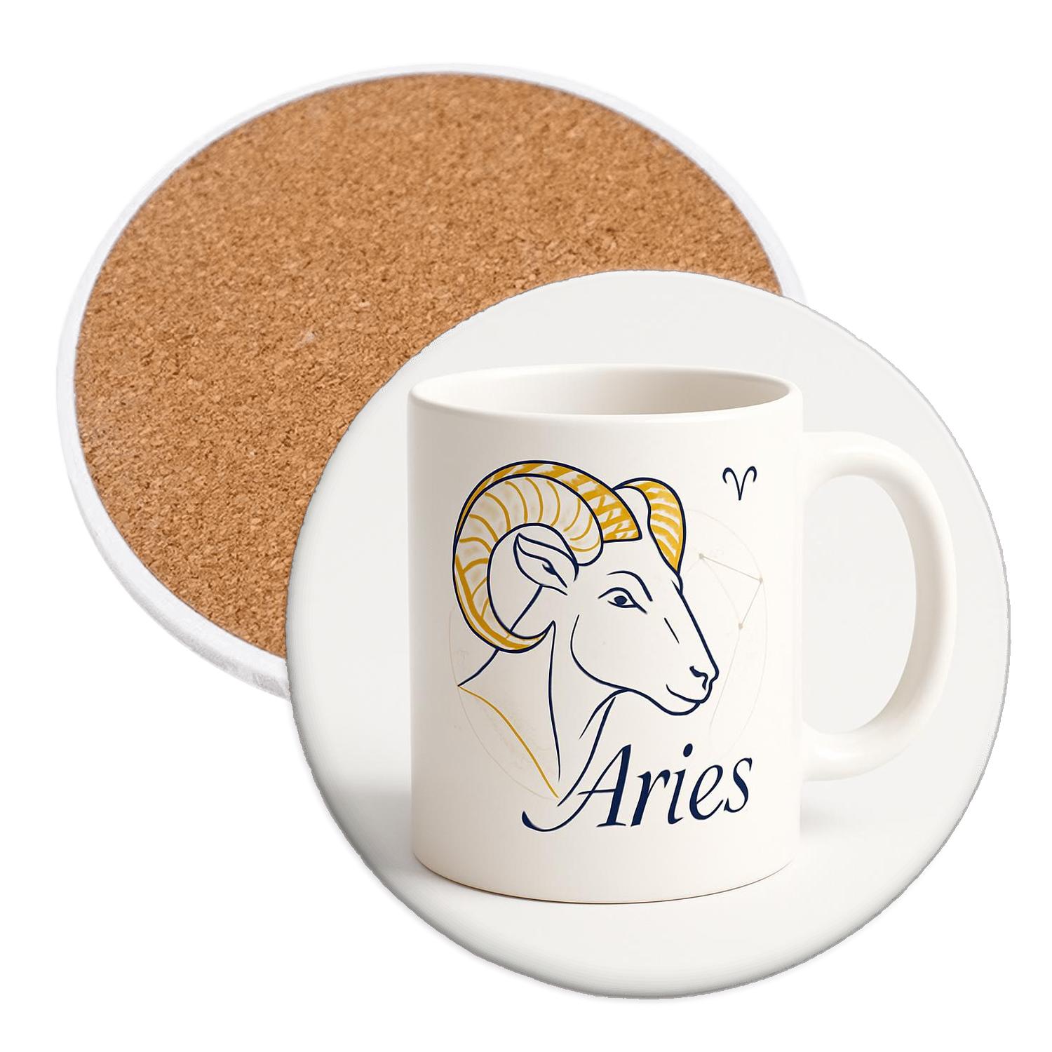 Aries Ram Celestial Engraving Mug Art personalized drink coasters
