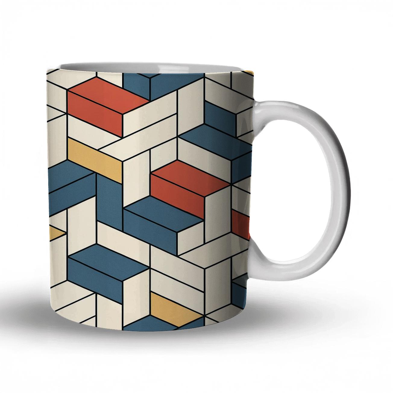 Bauhaus Weaving Grid With Dynamic Isometric Interlocks travel mugs with handles