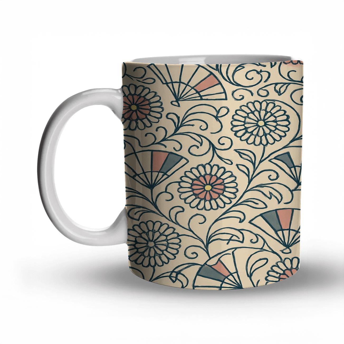 Taisho Katazome Deco Fan Vines decorative mug sets