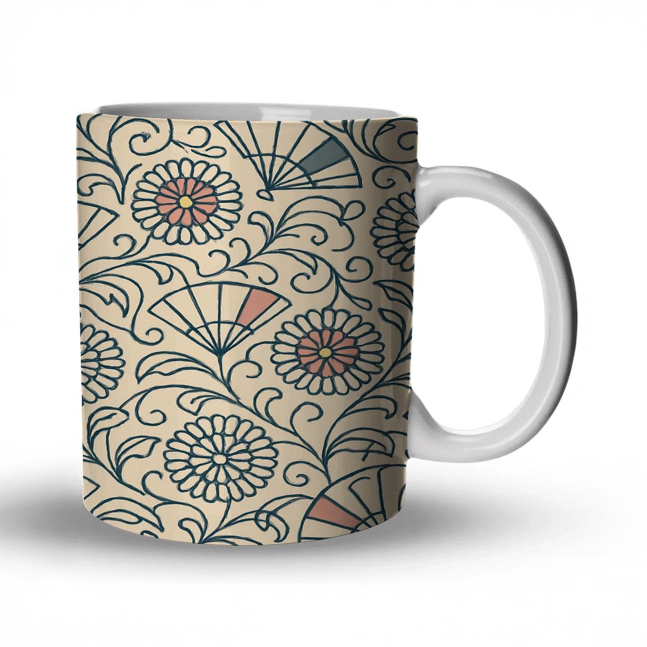 Taisho Katazome Deco Fan Vines decorative mug sets