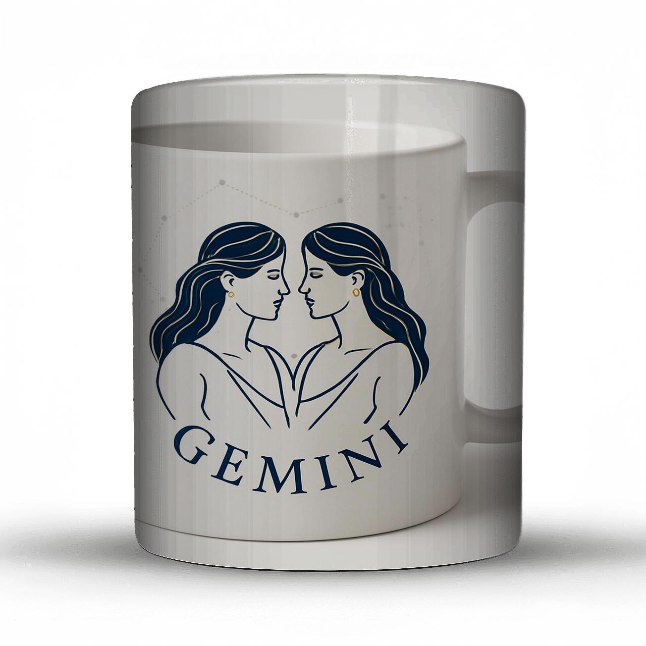 Gemini Twin Figures Constellation Ring Gold Navy Line Art custom printed mugs