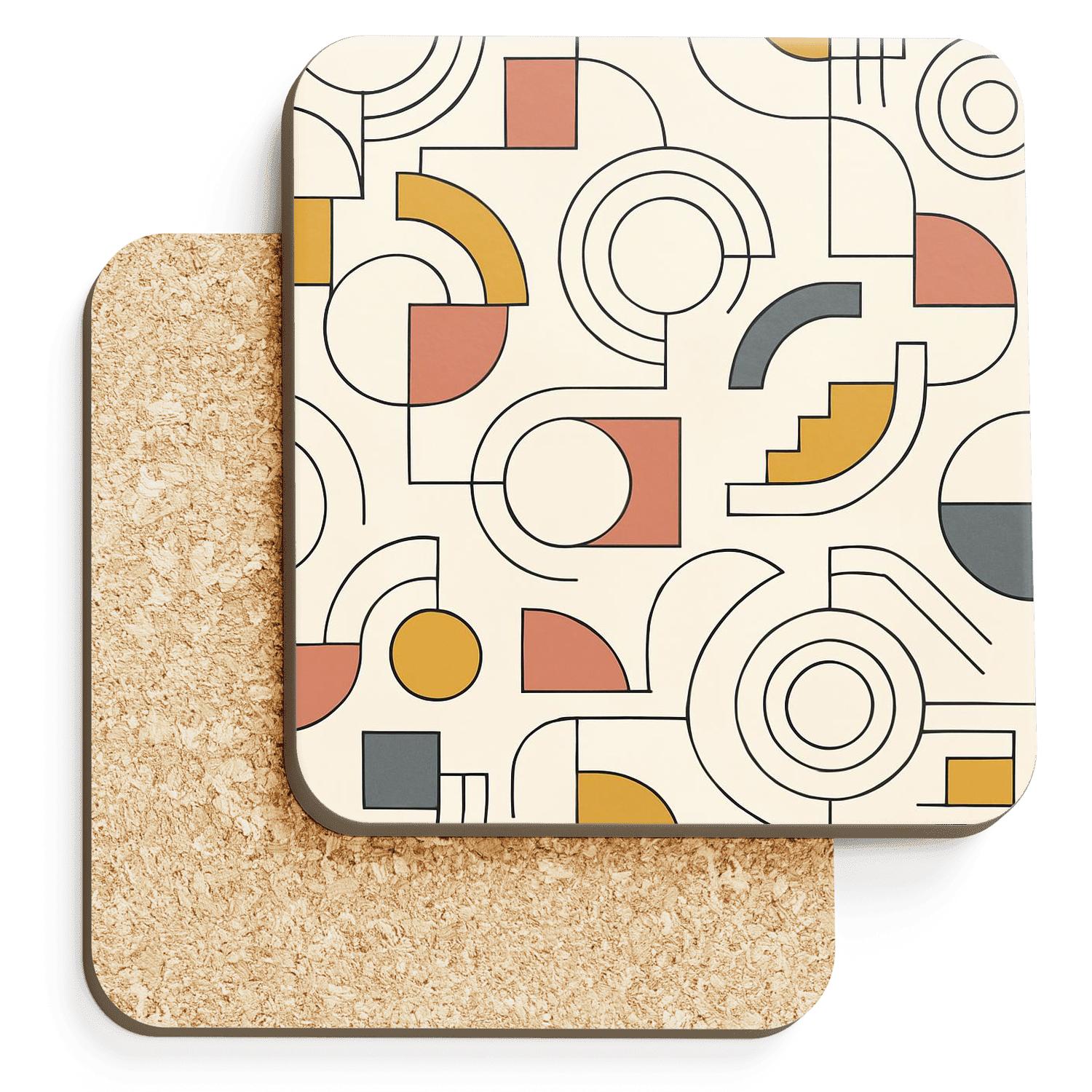 Bauhaus Comet Geometry Quilt wooden table coasters