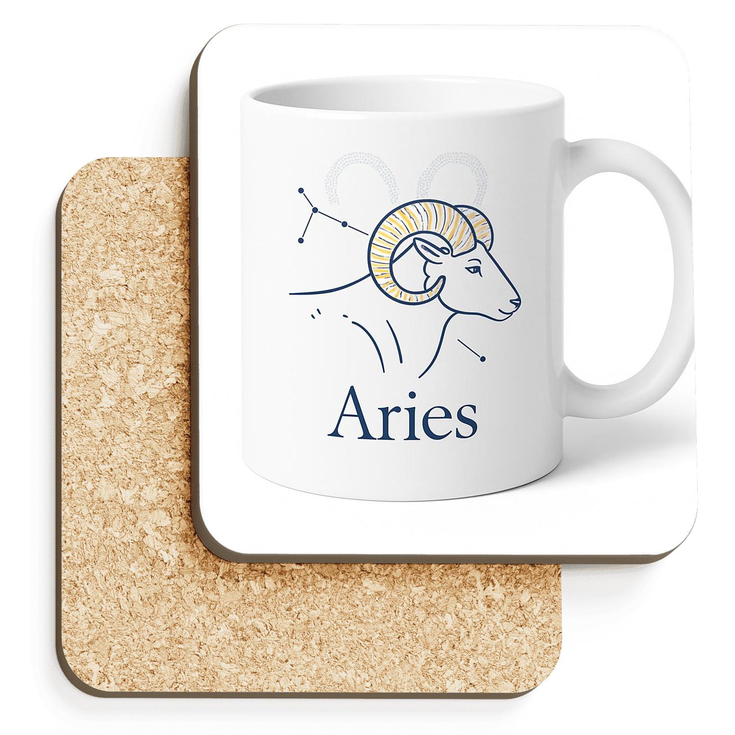 Aries Celestial Ram Foil Line Art Mug coasters for home decor