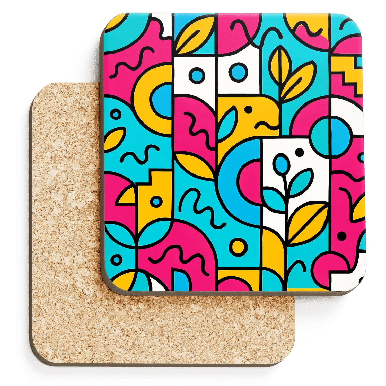 Neo Memphis Bauhaus Circuit Garden cork coaster sets