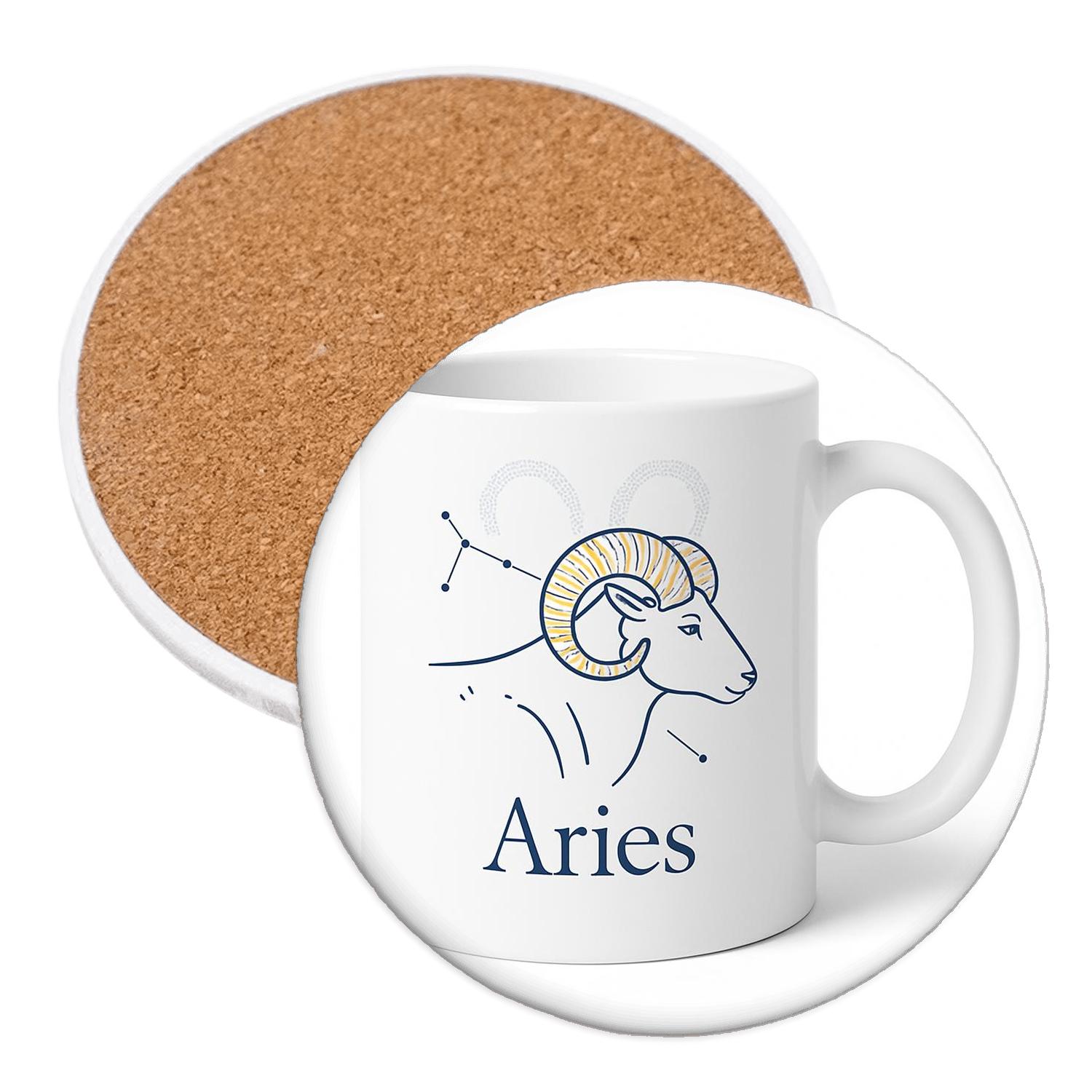 Aries Celestial Ram Foil Line Art Mug cork coaster sets