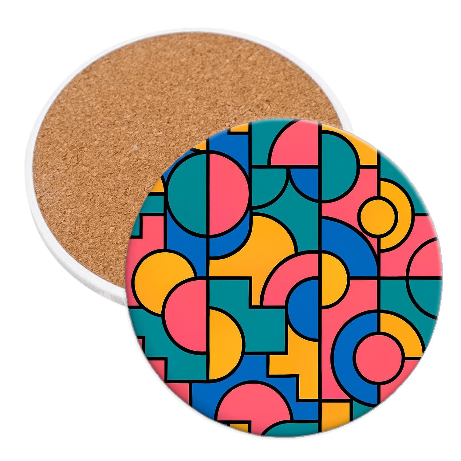 Bauhaus Memphis Orbit Ornament Lines wooden table coasters