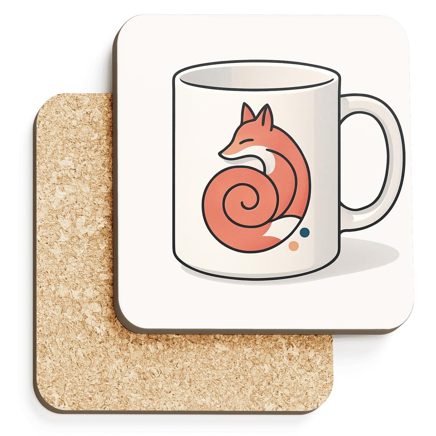 Rinpa Fox Spiral Mug Line Art custom engraved coasters