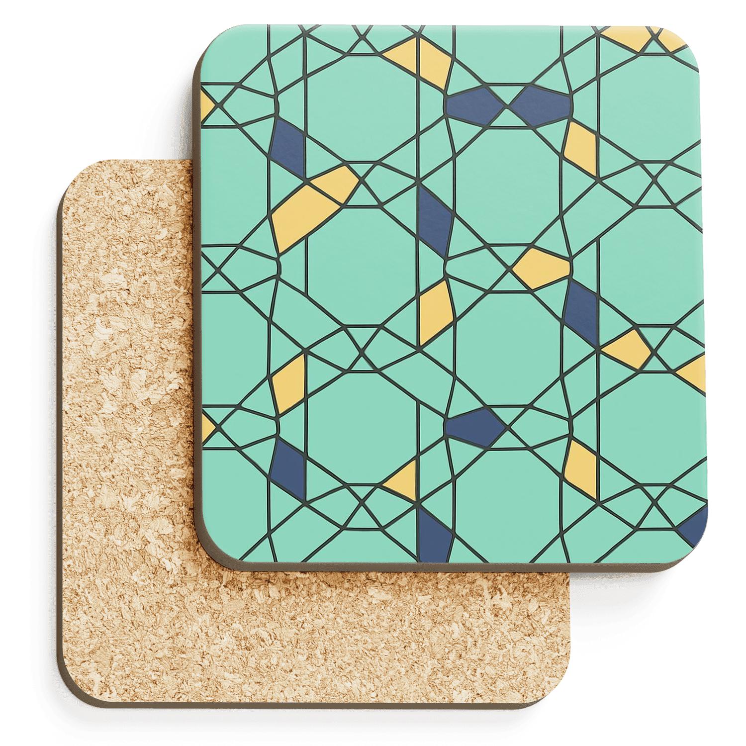 Neo Islamic Girih Decagon Minimal Lattice wooden table coasters