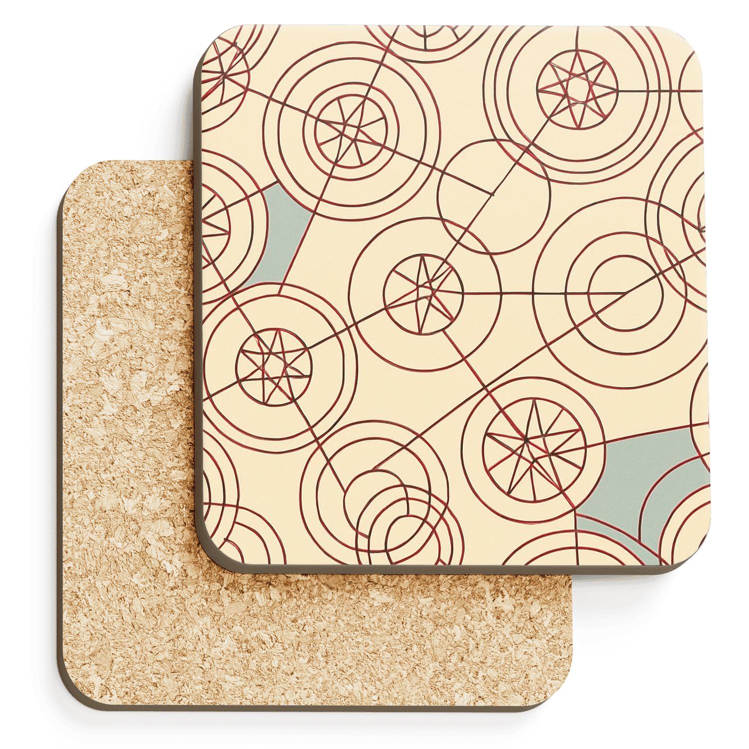 Bauhaus Starwheel Ticket Pattern wooden table coasters